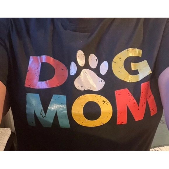 Tops - Dog Mom Paw Lovers Pet Animal Owner Womens Black Graphic T-Shirt Graphic -Short